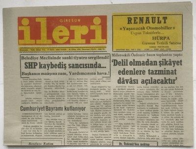 Giresun İleri Gazetesi 28 Ekim 1991 - SHP Kaybediş Sancısında... GZ3733 - 1