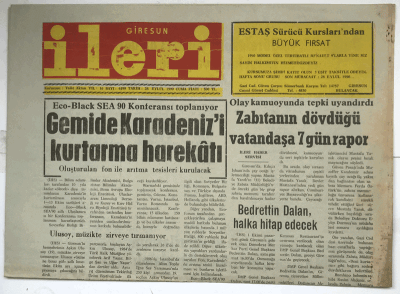 Giresun İleri Gazetesi 28 Eylül 1990 - Belediye İş 1.250 Bin Lira Ücret İstiyor GZ3992 - 1