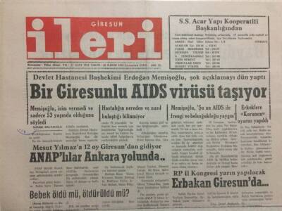 Giresun İleri Gazetesi 28 Kasım 1992 - Bir Giresunlu Aids Virüsü Taşıyor GZ32496 - 1