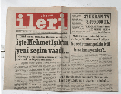 Giresun İleri Gazetesi 28 Nisan 1993 - İşte Mehmet Işık ın Seçim Vaadi... GZ7507 - 1