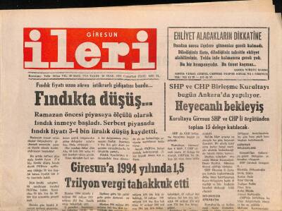 Giresun İleri Gazetesi 28 Ocak 1995 - Giresun 1994 Yılında 1.5 Trilyon Vergi Tahakkuk Etti GZ79692 - 1
