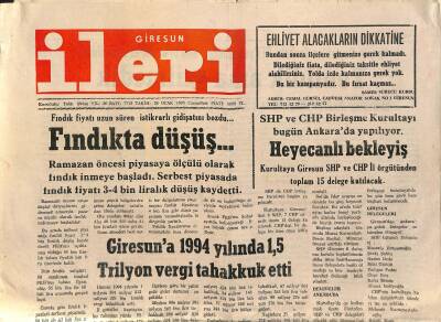 Giresun İleri Gazetesi 28 Ocak 1995 - Yalıköy Camiiye Kavuşuyor - Giresuna 1994 Yılında 1,5 Trilyon Vergi Tahakkuk Etti GZ122949 - 1