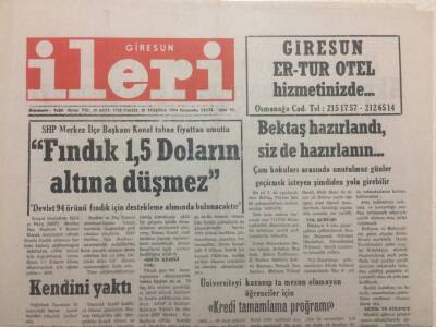 Giresun İleri Gazetesi 28 Temmuz 1994 - Fındık 1,5 Doların Altına Düşmez GZ38326 - 1