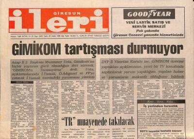 Giresun İleri Gazetesi 29 Aralık 1998 - GİMİKOM Tartışması Durmuyor GZ79695 - 1