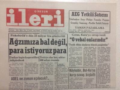Giresun İleri Gazetesi 29 Eylül 1992 - Ağzımıza Bal Değil Para İstiyoruz Para GZ32483 - 1
