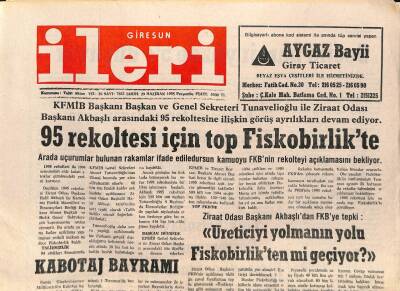 Giresun İleri Gazetesi 29 Haziran 1995 - 1995 Rekoltesi İçin Top Fiskobirlikte GZ79690 - 1