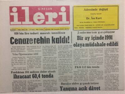 Giresun İleri Gazetesi 29 Kasım 1988 - Cenaze Rehin Kaldı GZ32618 - 1