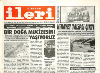 Giresun İleri Gazetesi 29 Mart 2006 - Giresun Güneş Tutulmasını Yaşayacak GZ108683 - 1