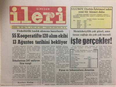 Giresun İleri Gazetesi 3 Ağustos 1990 - İthalattan 247 Milyon Lira Vergi GZ32601 - 1