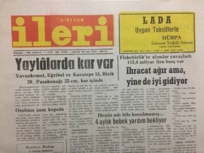 Giresun İleri Gazetesi 3 Aralık 1991 - Yaylalarda Kar Var GZ32558 - 1