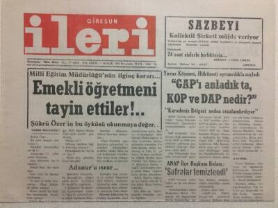 Giresun İleri Gazetesi 3 Aralık 1992 - Emekli Öğretmeni Tayin Ettiler GZ32502 - 1