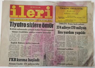 Giresun İleri Gazetesi - 3 Ekim 1989 - Tiyatro Sizlere Ömür , FKB Kırıma Başladı - GZ43831 - 2