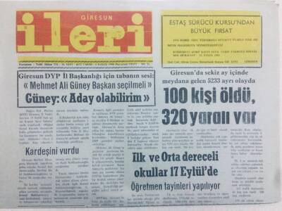 Giresun İleri Gazetesi 3 Eylül 1990 - 100 Kişi Öldü,320 Yaralı Var GZ40801 - 1