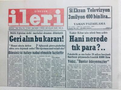 Giresun İleri Gazetesi 3 Eylül 1992 - Geri Alın Bu Kararı GZ41464 - 1