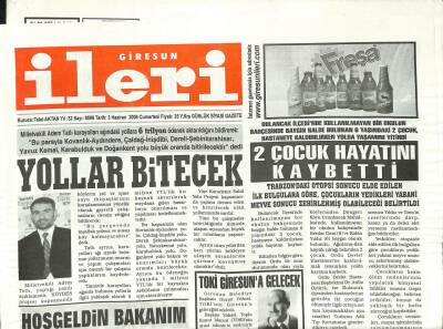 Giresun İleri Gazetesi 3 Haziran 2006 - Milli Eğitim Bakanı Hüseyin Çelik Giresunda GZ97214 - 1