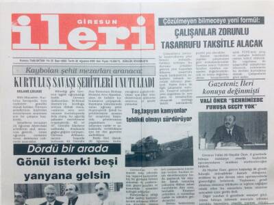 Giresun İleri Gazetesi 30 Ağustos 2000 - Kaybolan Şehit Mezarları Aranacak GZ41629 - 1