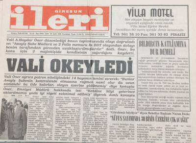 Giresun İleri Gazetesi 30 Eylül 2000 Fazilet Partisi MHPye Cevap VerdiÜrkekmisiniz Erkekmisiniz GZ30932 - 1