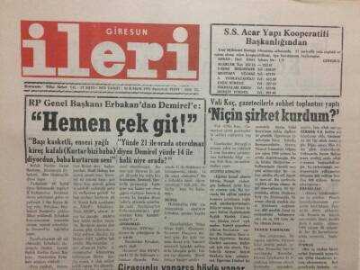 Giresun İleri Gazetesi 30 Kasım 1992 - Erbakandan DemireleÇek Git GZ32498 - 1
