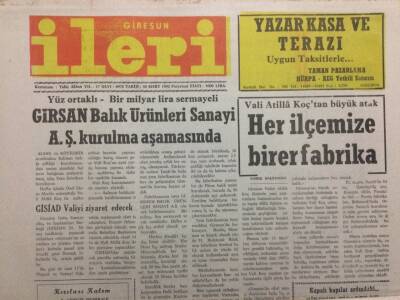 Giresun İleri Gazetesi 30 Mart 1992 - Her İlçemize Birer Fabrika GZ34506 - 1