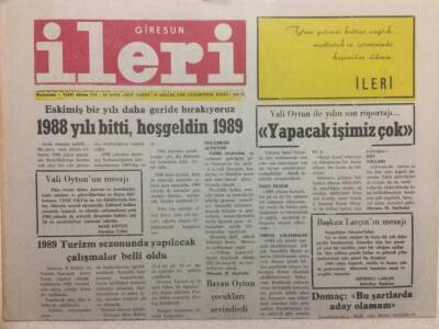 Giresun İleri Gazetesi 31 Aralık 1988 - 1989 Turizm Sezonunda Yapılacak Çalışmalar Belli Oldu GZ32619 - 1