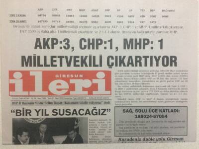 Giresun İleri Gazetesi 31 Mart 2004 - AKP3 CHP1 MHP1 Milletvekili Çıkartıyor GZ32377 - 1