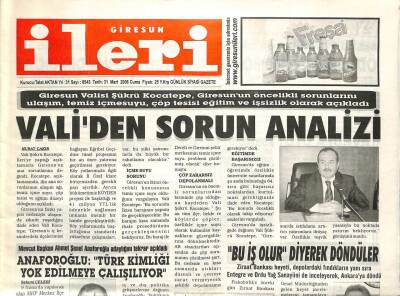 Giresun İleri Gazetesi 31 Mart 2006 - Validen Sorun Analizi GZ108685 - 1