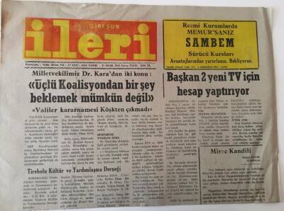 Giresun İleri Gazetesi - 31 Ocak 1992 - Başkan 2 Yeni TV İçin Hesap Yaptırıyor GZ43892 - 1