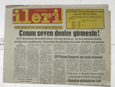 Giresun İleri Gazetesi 31 Temmuz 1990 - DYP Keşap Kongresi Son Anda Ertelendi GZ7328 - 1