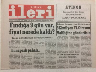 Giresun İleri Gazetesi 4 Ağustos 1993 - Fındığa 9 Gün Var Fiyat Nerede Kaldı? GZ34494 - 1