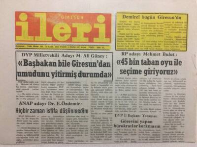 Giresun İleri Gazetesi 4 Ekim 1991 - Başbakan Bile Giresundan Umudunu Yitirmiş Durumda GZ32581 - 1