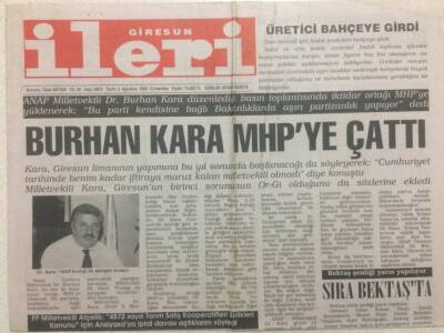 Giresun İleri Gazetesi 5 Ağustos 2000 - Burhan Kara MHPye Çattı GZ34741 - 1