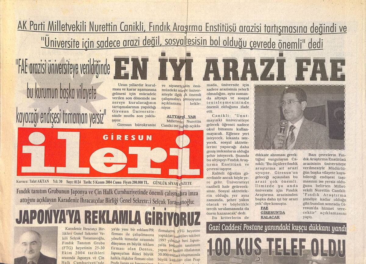Giresun İleri Gazetesi 5 Kasım 2004 - En İyi Arazi Fae - Giresunspor Pusuya Yattı GZ2958 - 1