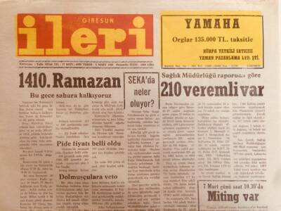 Giresun İleri Gazetesi 5 Mart 1992 - 1410.Ramazan GZ38687 - 1