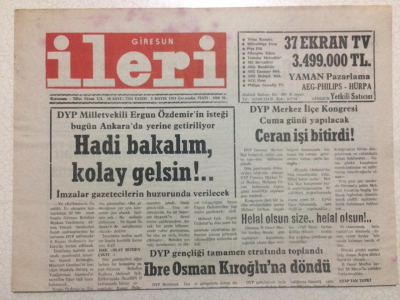 Giresun İleri Gazetesi 5 Mayıs 1993 - Hadi Bakalım Kolay Gelsin GZ24110 - 1