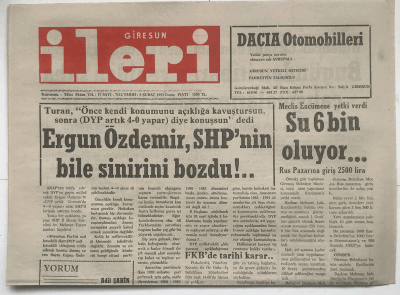 Giresun İleri Gazetesi 5 Şubat 1993 - Hasmının Arabasını Yaktı!.. GZ3678 - 1