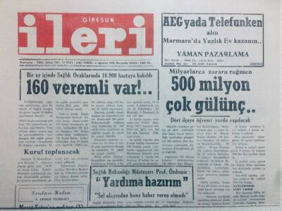 Giresun İleri Gazetesi 6 Ağustos 1992 - Milyarlarca Zarara Rağmen 500 Milyon Çok Gülünç GZ40829 - 1