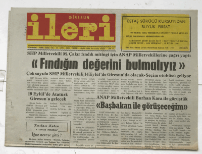 Giresun İleri Gazetesi 6 Eylül 1990 - Fındığın Değerini Bulmalıyız GZ7327 - 2