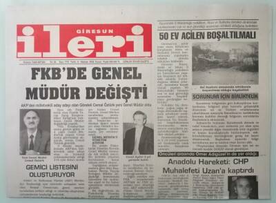 Giresun İleri Gazetesi 6 Haziran 2003 Anadolu Hareketi CHP Muhalefeti Uzana Kaptırdı -GZ33304 - 1