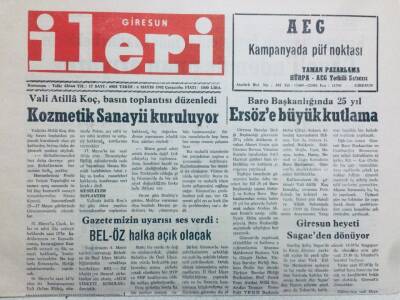 Giresun İleri Gazetesi 6 Mayıs 1992 - Kozmetik Sanayii Kuruluyor GZ41066 - 1