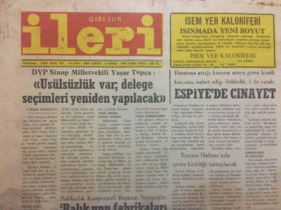 Giresun İleri Gazetesi 6 Nisan 1990 - Espiyede Cinayet GZ38459 - 1