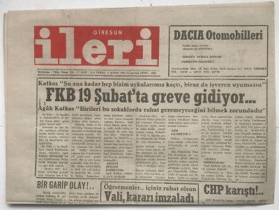 Giresun İleri Gazetesi 6 Şubat 1993 - Sahil İçin 6 Milyar GZ3679 - 1