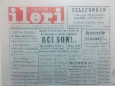 Giresun İleri Gazetesi 6 Temmuz 1992 - Acı Son GZ42168 - 1