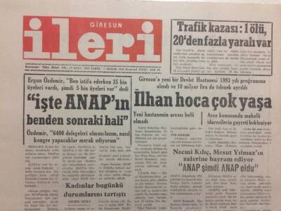 Giresun İleri Gazetesi 7 Aralık 1992 - İlhan Hoca Çok Yaşa GZ32450 - 1