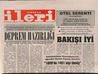 Giresun İleri Gazetesi 7 Ekim 1999 - Şebinkarahisarda 1939da Depremden 1451 Kişi Ölmüş GZ84782 - 1