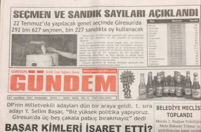 Giresun Gündem Gazetesi 7 Haziran 2007 Başar Kimleri İşaret Etti GZ30938 - 1