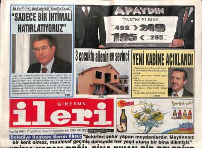 Giresun İleri Gazetesi 7 Temmuz 2011 - Yeni Kabine Açıklandı GZ108190 - 1