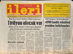 Giresun İleri Gazetesi 8 Ağustos 1990 - Y. Selim Başar Görelespor'a Fahri Başkan Seçildi - Sanayispor'u 1990-91 Sezonunda İsmet Gürel Çalıştıracak GZ158960 - Gökçekoleksiyon