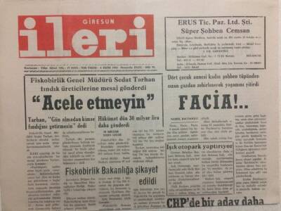 Giresun İleri Gazetesi 8 Ekim 1992 - Fiskobirlik Bakanlığa Şikayet Edildi GZ32516 - 1
