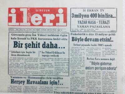 Giresun İleri Gazetesi 8 Eylül 1992 - Bir Şehit Daha GZ41460 - 1