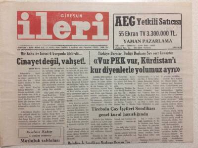 Giresun İleri Gazetesi 8 Haziran 1992 - Cinayet Değil Vahşet GZ34524 - 1